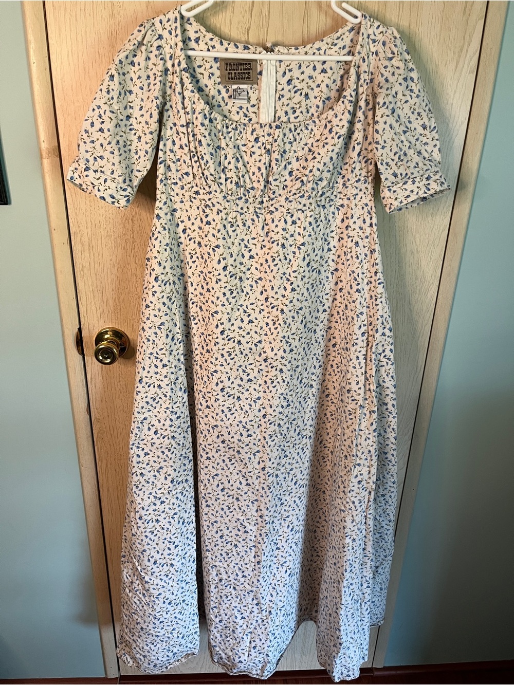 FRONTIER CLASSICS Regency Dress Cotton Ditsy Blue Floral Sz Small